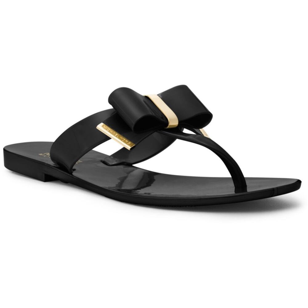 MICHAEL KORS | Kayden Black Gold Jelly Plastic Sandals Thongs Flip Flops | 6